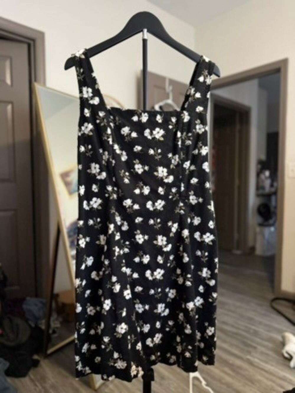 Old Navy XL Black Floral Sleeveless Dress with Smocked Back